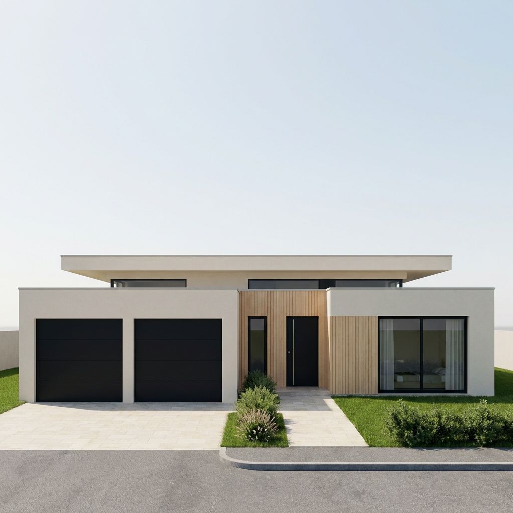 Maison contemporaine de plain-pied, façade avec garage double